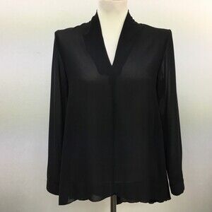 Lapis Women's Top Small Black Sheer Long Sleeve V-neck